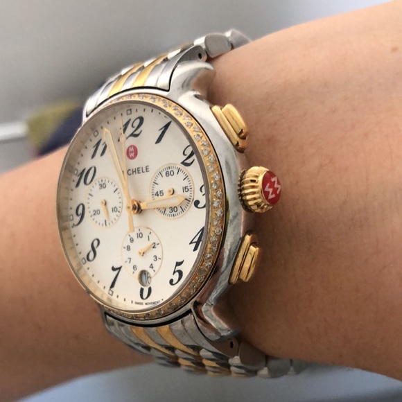 MICHELE DIAMOND 2 TONE WATCH + FREE BLUE REPLACEABLE BAND - Picture 2 of 12